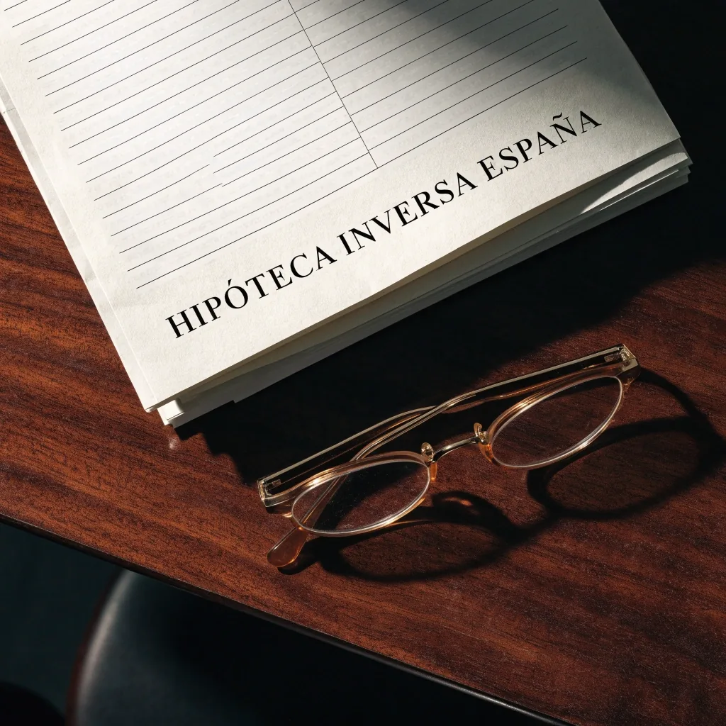 Expediente de propiedad sobre una mesa de madera oscura junto a unas gafas de lectura