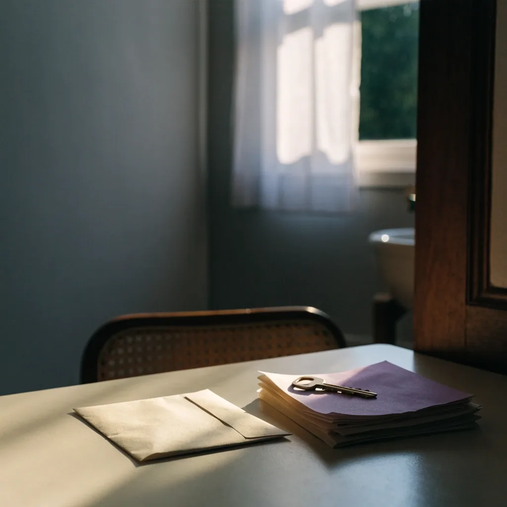 Fila de sobres cerrados alineados sobre una mesa gris
