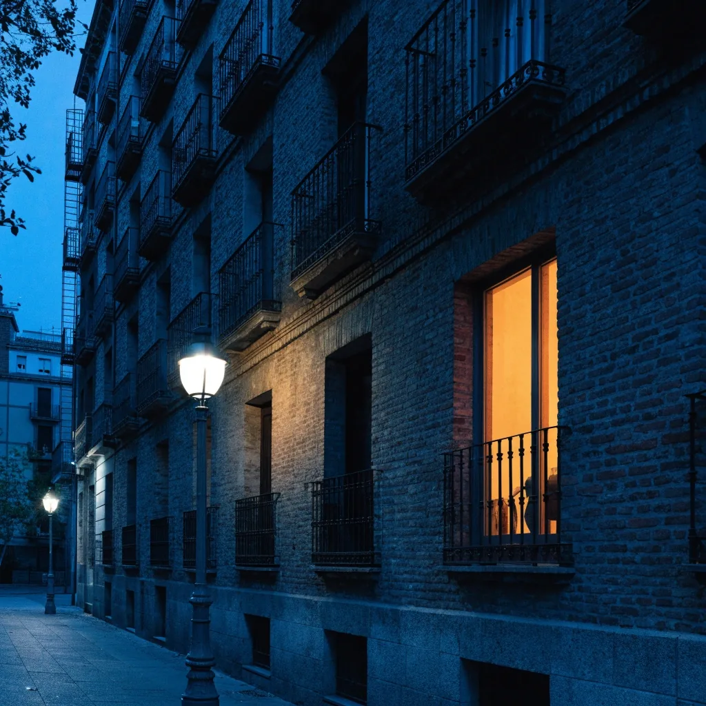 Ventana de noche desenfocada junto al escritorio